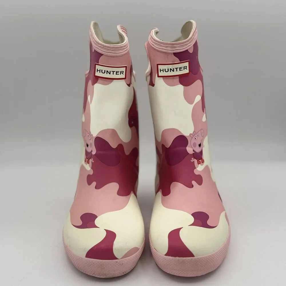 Hunter x Peppa Pig Girls Rain Boots Pink Camo Size 13/1 EU 31 VGUC